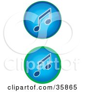 Clipart Illustration Of A Set Of Two Blue Music Icon Buttons With Music Notes