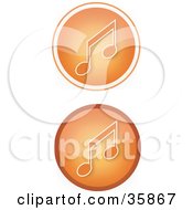Set Of Two Orange Music Icon Buttons With Music Notes