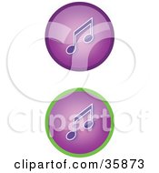 Clipart Illustration Of A Set Of Two Purple Music Icon Buttons With Music Notes