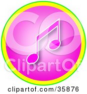 Clipart Illustration Of A Pink Music Note Icon Button With Yellow And Green Trim