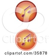 Clipart Illustration Of A Set Of Two Gradient Orange Music Icon Buttons With Music Notes