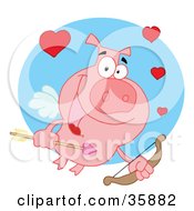 Poster, Art Print Of Cupid Pig Flying With Hearts A Bow And Arrow