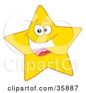 Poster, Art Print Of Hyper Happy Yellow Star Smiling And Showing His Teeth