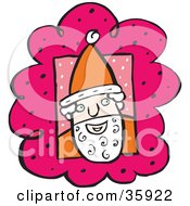 Poster, Art Print Of Santa Wearing A Hat And Smiling On A Pink And White Background