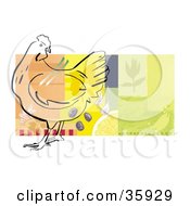 Poster, Art Print Of Chicken Outline With Veggies Seasonings And Food On A Colorful Background Bordered In White