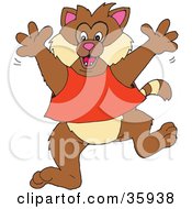 Poster, Art Print Of Hyper Brown Cat In A Shirt Running Forward