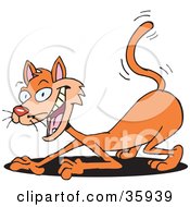 Clipart Illustration Of A Devilish Orange Cat Scratching The Ground With A Shadow