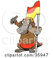 Platypus Giving The Thumbs Up And Holding A Lifeguard Flag