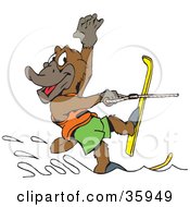 Clipart Illustration Of A Platypus Waving While Water Skiing Past by Dennis Holmes Designs