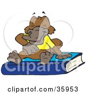 Poster, Art Print Of Laughing Platypus In A Shirt Sitting On Top Of A Blue Book