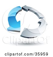 Clipart Illustration Of A Pre Made Logo Of A Circle Of One Blue Arrow And Two Chrome Arrows