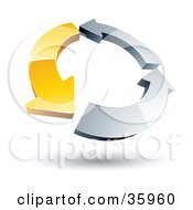 Clipart Illustration Of A Pre Made Logo Of A Circle Of One Yellow Arrow And Two Chrome Arrows