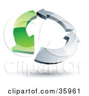 Clipart Illustration Of A Pre Made Logo Of A Circle Of One Green Arrow And Two Chrome Arrows