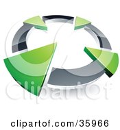 Clipart Illustration Of A Pre Made Logo Of A Chrome Circle With Four Green Arrows Pointing Inwards by beboy