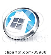 Clipart Illustration Of A Pre Made Logo Of A Shiny Round Chrome And Blue Home Button