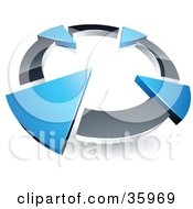 Poster, Art Print Of Pre-Made Logo Of A Chrome Circle With Four Blue Arrows Pointing Inwards