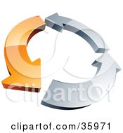 Clipart Illustration Of A Pre Made Logo Of A Circle Of One Orange Arrow And Two Chrome Arrow