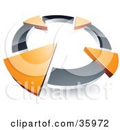 Poster, Art Print Of Pre-Made Logo Of A Chrome Circle With Four Orange Arrows Pointing Inwards
