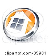 Clipart Illustration Of A Pre Made Logo Of A Shiny Round Chrome And Orange Home Button