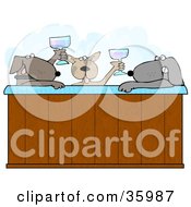 Poster, Art Print Of Three Relaxed Dogs Drinking Champagne And Soaking In A Steamy Hot Tub