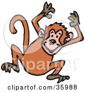 Poster, Art Print Of Hyper Monkey Jumping Up And Down With His Hands Above His Head