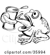 Poster, Art Print Of Black And White Thirsty Frog Drinking From A Can