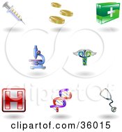 Set Of Nine Shiny Health Care Icons