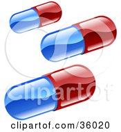 Clipart Illustration Of Three Red And Blue Pills by AtStockIllustration