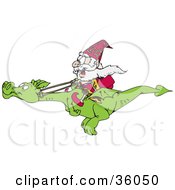 Poster, Art Print Of Happy Wizard Taking A Ride On His Flying Dragon
