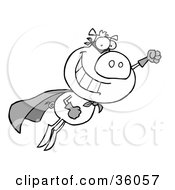 Black And White Super Pig Flying With A Cape
