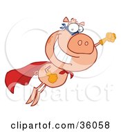 Clipart Illustration Of A Heroic Super Pig In A Red Cape Flying To The Rescue by Hit Toon #COLLC36058-0037