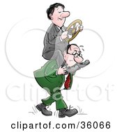 Businessman Steering A Wheel On The Shoulders Of A Stressed Man