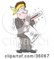 Clipart Illustration Of A Sick Businessman With A Thermometer Holding A Doctors Note by Alex Bannykh