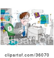 Poster, Art Print Of Stressed Businessman Trying To Assemble A Computer In His Office