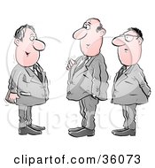 Clipart Illustration Of Three Chatty Corporate Businessmen In Gray Suits