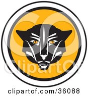 Poster, Art Print Of Black Cougar Face On A Round Icon