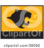 Clipart Illustration Of A Black And Orange Banner Or Flag With A Mountain Lion Face