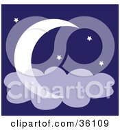 Clipart Illustration Of A Cloud In Front Of A Crescent Moon In A Starry Night Sky by Maria Bell