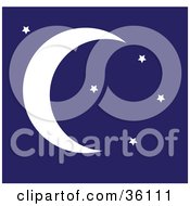 Poster, Art Print Of Crescent Moon In A Blue Starry Night Sky