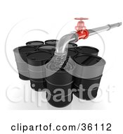 Pipe Pouring Oil Into Black Barrels