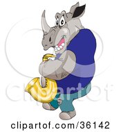 Clipart Illustration Of A Casual Musician Rhino Playing A Saxophone by Dennis Holmes Designs