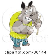 Clipart Illustration Of A Casual Musician Rhino Carrying Drumsticks