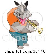 Poster, Art Print Of Casual Musician Rhino Playing A Trumpet