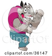 Clipart Illustration Of A Casual Musician Rhino Singing With A Microphone