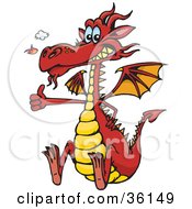 Red Dragon Snorting Flames Grinning And Gesturing The Thumbs Up