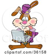 Poster, Art Print Of Bunny Rabbit Standing And Using A Laptop Computer