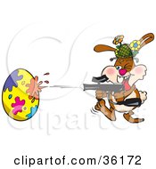 Bunny Rabbit Having A Blast While Decorating An Easter Egg With A Paintball Gun