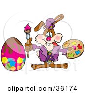Bunny Rabbit Artist Painting An Easter Egg With A Brush