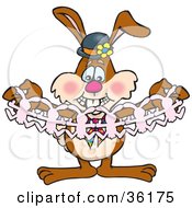 Clipart Illustration Of A Bunny Rabbit Holding Open A Strand Of Paper Dolls by Dennis Holmes Designs