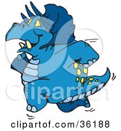 Poster, Art Print Of Blue Triceratops Running To The Left